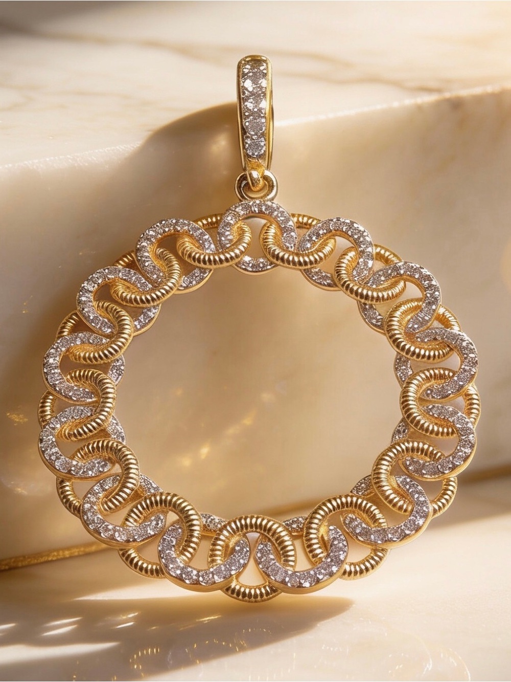 Freida Rothman 925 SS Gold plated Circle Pendant with clear CZ stones